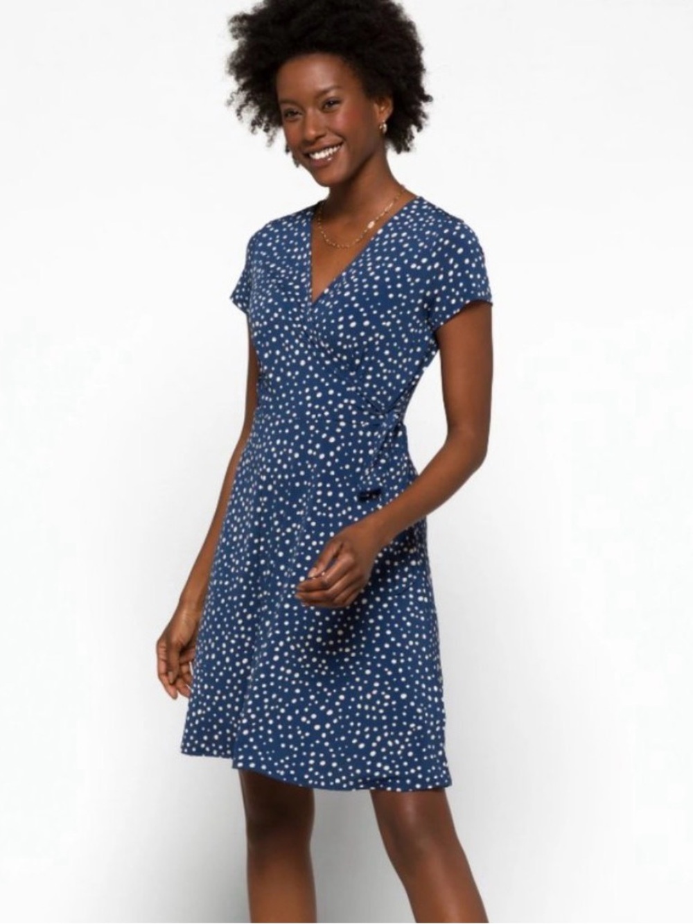 Stitch Fix Kailegh Arnett Navy Blue Faux Wrap Knit Dress Polka Dot Small